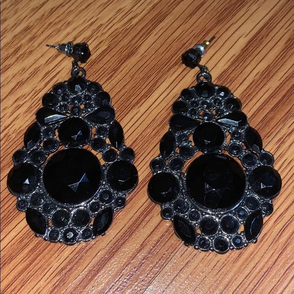Large black stone earrings